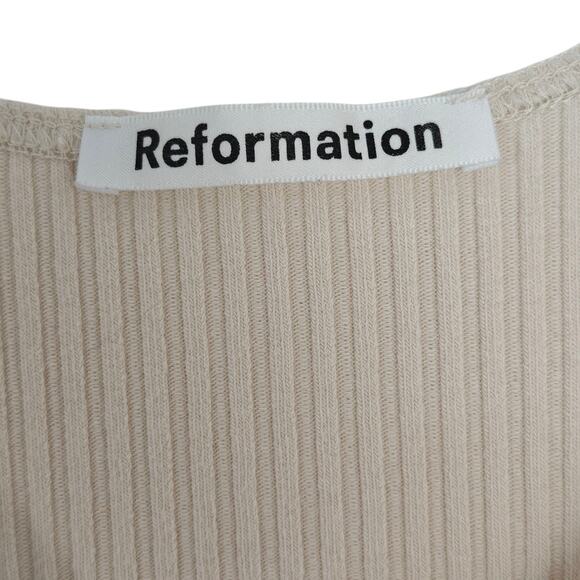 Reformation Open Back Midi Dress Size Medium Bone Ivory Rib Knit Tank Stretch - Picture 7 of 10